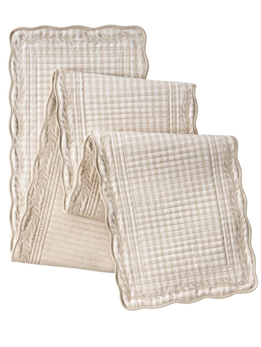 ❤️ New Pioneer Woman Mini Beige Gingham Table Runner with Scalloped Edge